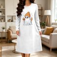 thumbnail image 3 of Taqqpue Womens Cotton Sleep Dress Long Sleeves Crew Neck Halloween Skeleton Print Loose Knee Length Nightshirt Casual Oversized Lounge Pullover Nightgown for Women Plus Size, 3 of 7