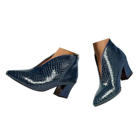 OJSFQUFP Womens Shoes Winter Warm Boots Boots for Women Pointed Toe Heel Boots Pull On Boot Comfortable Work Shoes for Women Wide Calf Rain Boots for Women Blue 37