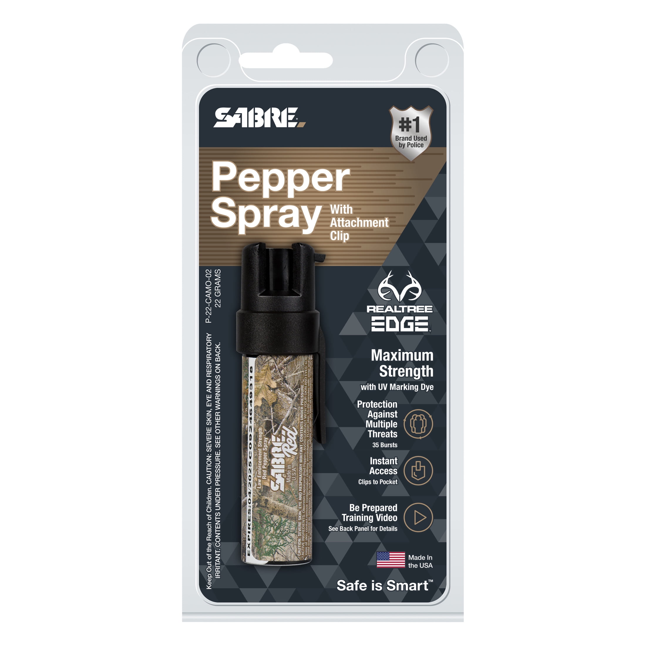 SABRE Realtree Edge Camouflage Compact Pepper Spray with Clip, 0.21 lb, 1 in x 1 in x 3.25 in, New