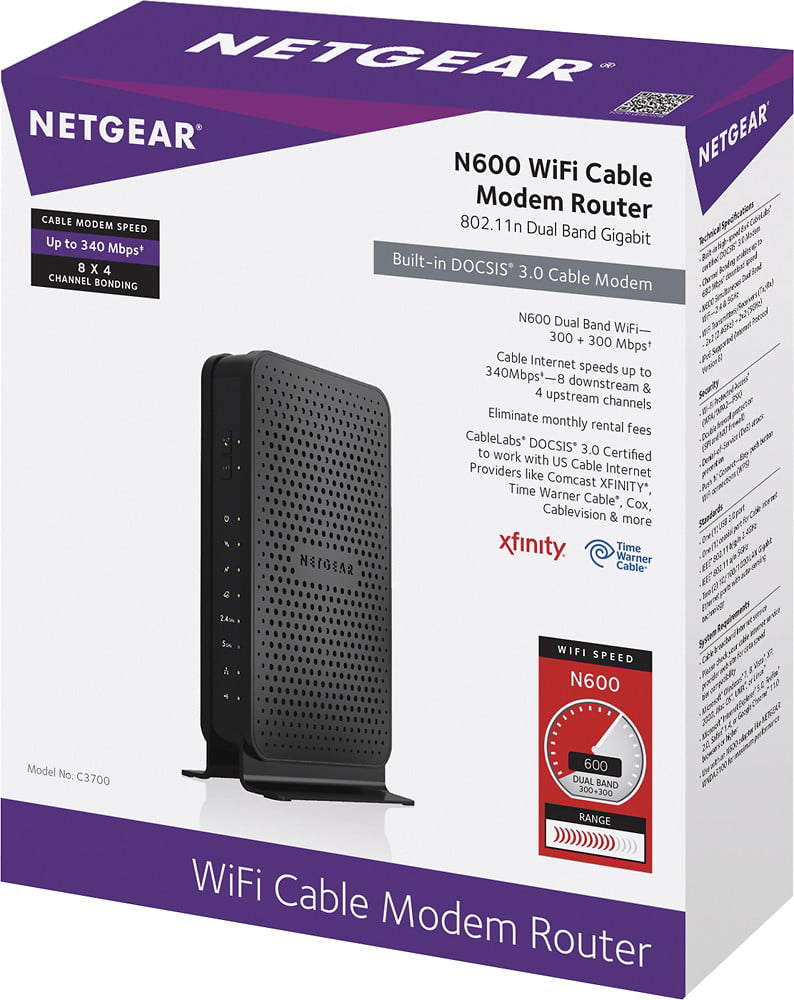 Refurbished Netgear C3700-100NAS N600 Dual-Band Router With DOCSIS 3.0 Cabl...