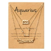 PANTIDE 3Pcs Aquarius Zodiac Layer Necklaces for Women Girl Retro 14K Gold Plated 12 Constellation Pendant Necklaces Exquisite Letter Horoscope Old English Zodiac Sign Necklace Jewelry Birthday Gift