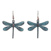 Rain 2" Copper Turquoise Patina-Style Dragonfly Earrings