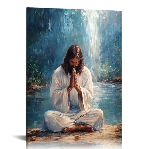 Vintage The prayer Jesus Wall Art Print , Christian Canvas Wall Art painting, Jesus Painting, Jesus Christian Canvas Wall Art for Church Home Bedroom living room Home Wall Decor Framed 