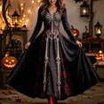thumbnail image 4 of Huowey Women Halloween Witch Gothic Skeleton Dresses Flowy Elegant Cosplay Party Gown Long Sleeve V-Neck Soft Photo Dress,,S, 4 of 4