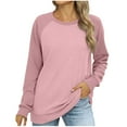 thumbnail image 1 of MeetoTime Women's Fashion Drop Shoulder Tops Fleece Crew Neck Long Sleeve Color Block Fall T-Shirts, 1 of 8