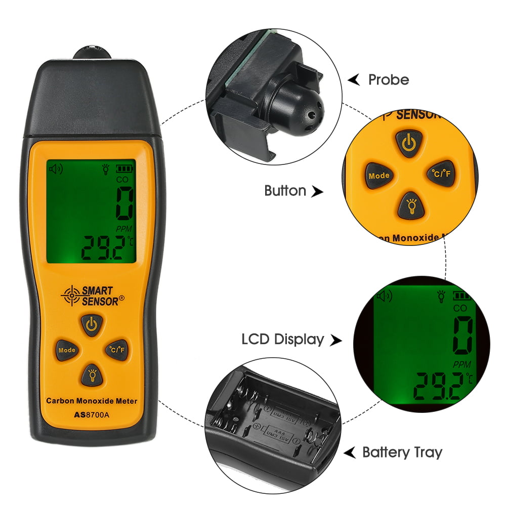 Handheld Carbon Monoxide Meter High Precision LCD Display CO Gas Leak Detector Tester Monitor Detector Gauge 