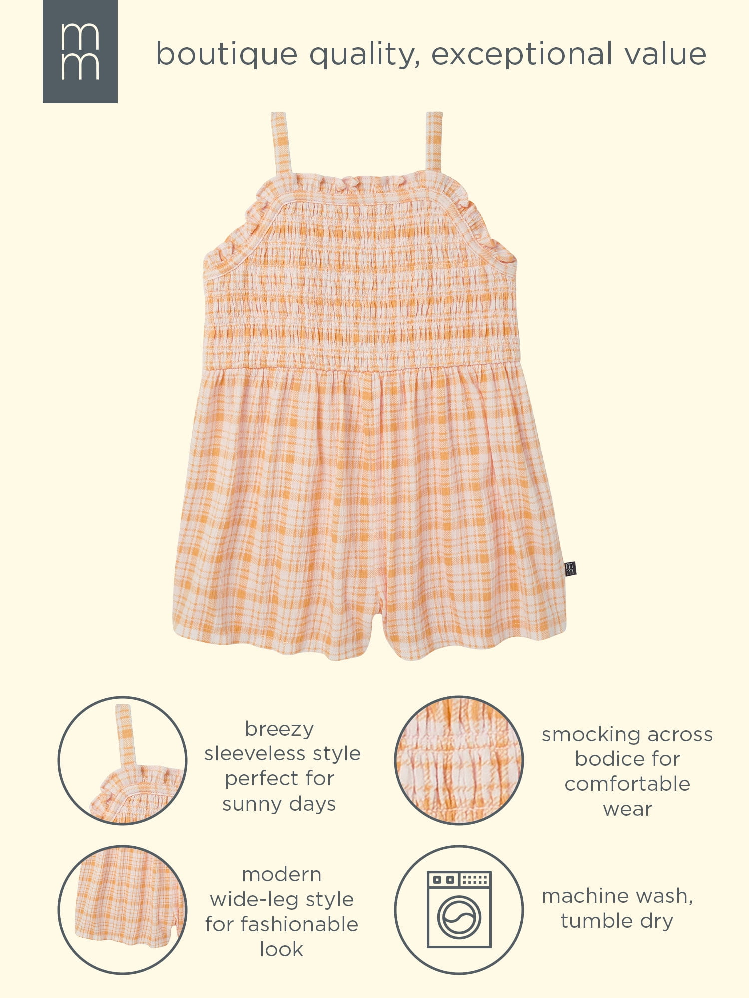 Modern Moments by Gerber Toddler Girl Smocked Romper, Sizes 12 Months - 5T