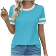 thumbnail image 2 of GaThRRgYP Womens Shirts Short Sleeve,Women's Round Neck Fashionable Casual Short Sleeved Spring/summer Top Sky Blue M, 2 of 4