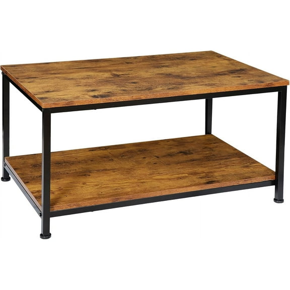 VibrantEcho 2-Tier Industrial Coffee Table with Storage Shelf for Small Apartment Living Room, Rectangle Wood and Stable Metal TV Stand Side End Table.31.5in,Retro Brown
