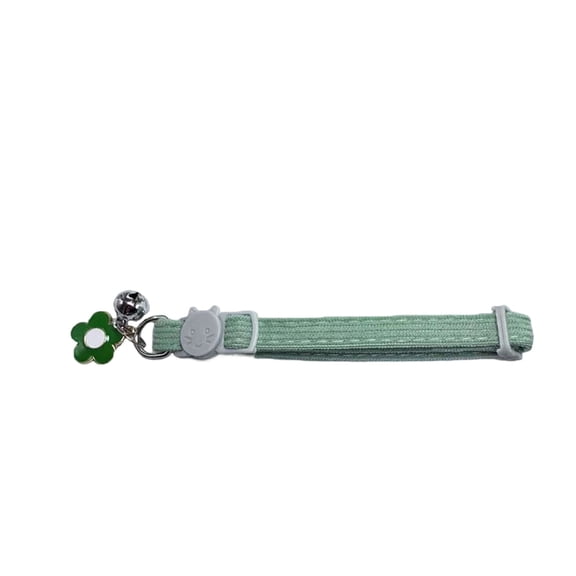 Breakaway Cat Collar with Bell, Cute Light Green Flower Charm, Quick Release Buckle for Small Cats and Toys Dogs, Soft Corduroy Pet Neck Collar