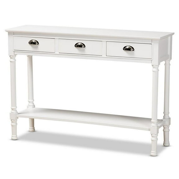 Bowery Hill White Finished Wood 3-Drawer Entryway Console Table