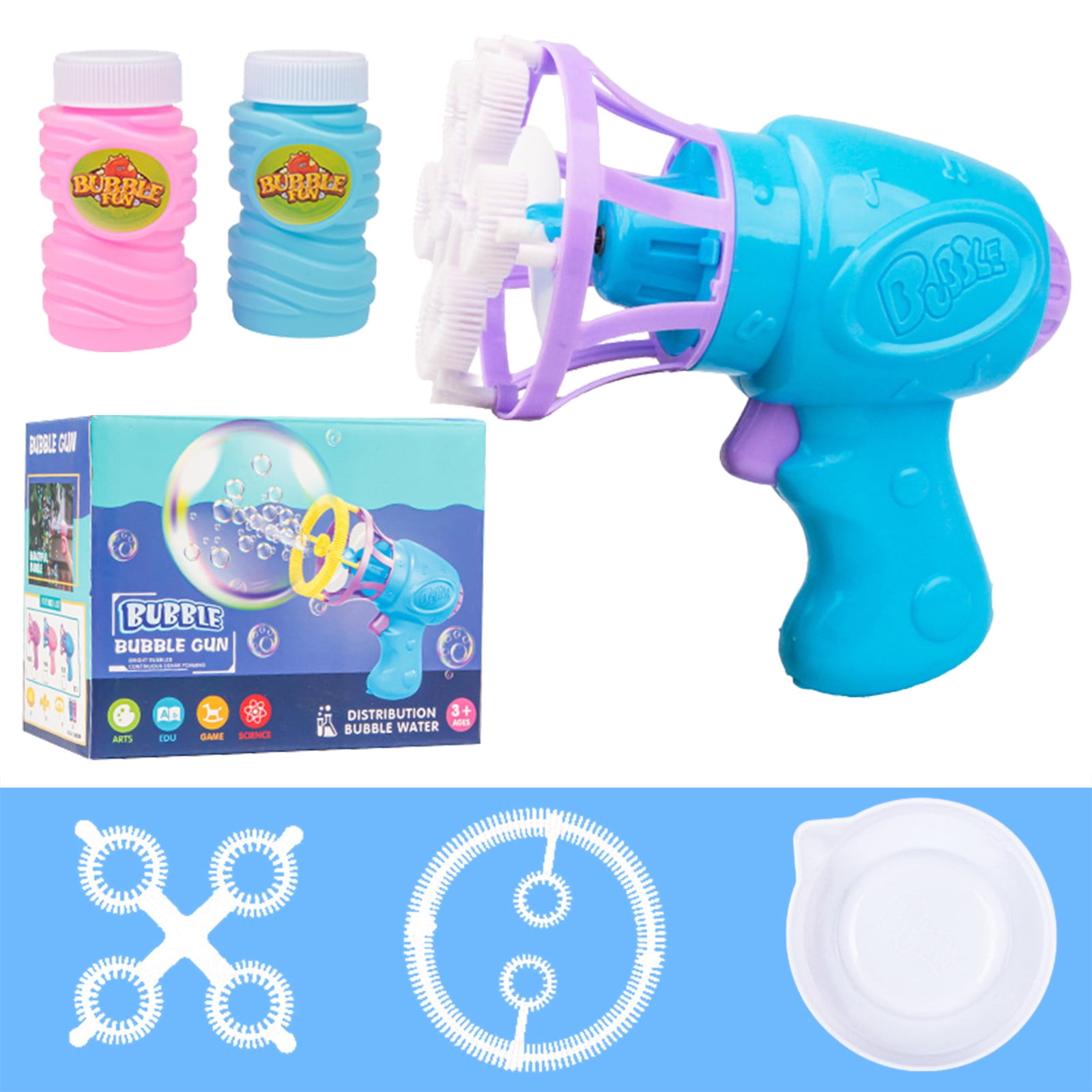 Set De 2 Pistolets à Bulles Automatiques LED – 10 000 Bulles/min, Avec 2 Flacons De Liquide – Cadeau Pour Enfants Dès 3 Ans !