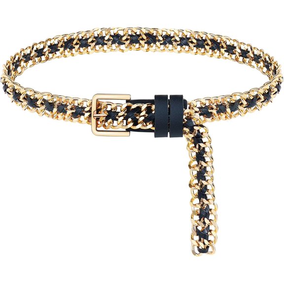 DOVACKA Gold Metal Punk Belts Leather Chain Waist Belt for Women Dresses