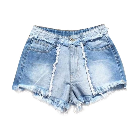 Idoravan Jean Shorts Womens High Waisted Womens Pocket Splice Pants Female Tassel Bottom Sexy Casual Shorts