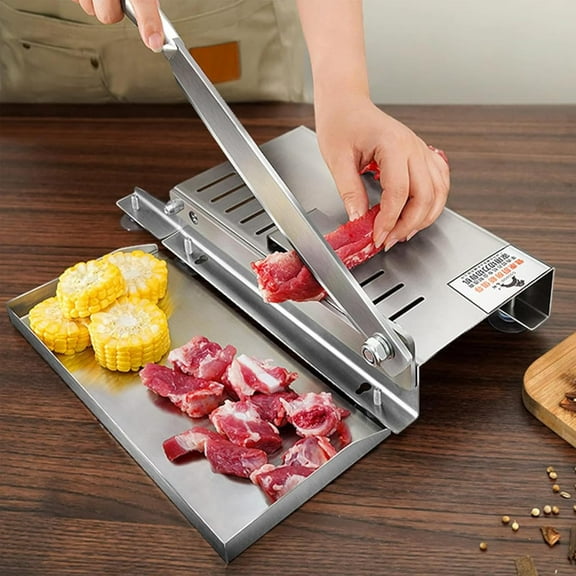 Small Manual Bone Meat Cutter, Stainless Steel Ribs Meat Chopper, Home Commercial Food Slicer Machine for Fish, Chicken, Beef, Frozen Meat, Vegetable