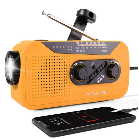 Emergency Radio, Solar Hand Crank AM/FM/NOAA Weather Radio with Bright Flashlight, SOS Alarm, 2000mAh Battery Power Bank, Headphone Jack for Emergency and Outdoor Activities