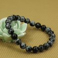 thumbnail image 3 of Natural Snowflake Obsidian Gemstone 8mm Round Beads Stretch Bracelet 7", 3 of 5
