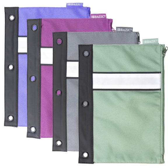 BAZIC Morandi Edition 3-Ring Pencil Pouch, School Student Office, Assorted Color, 4-Pack