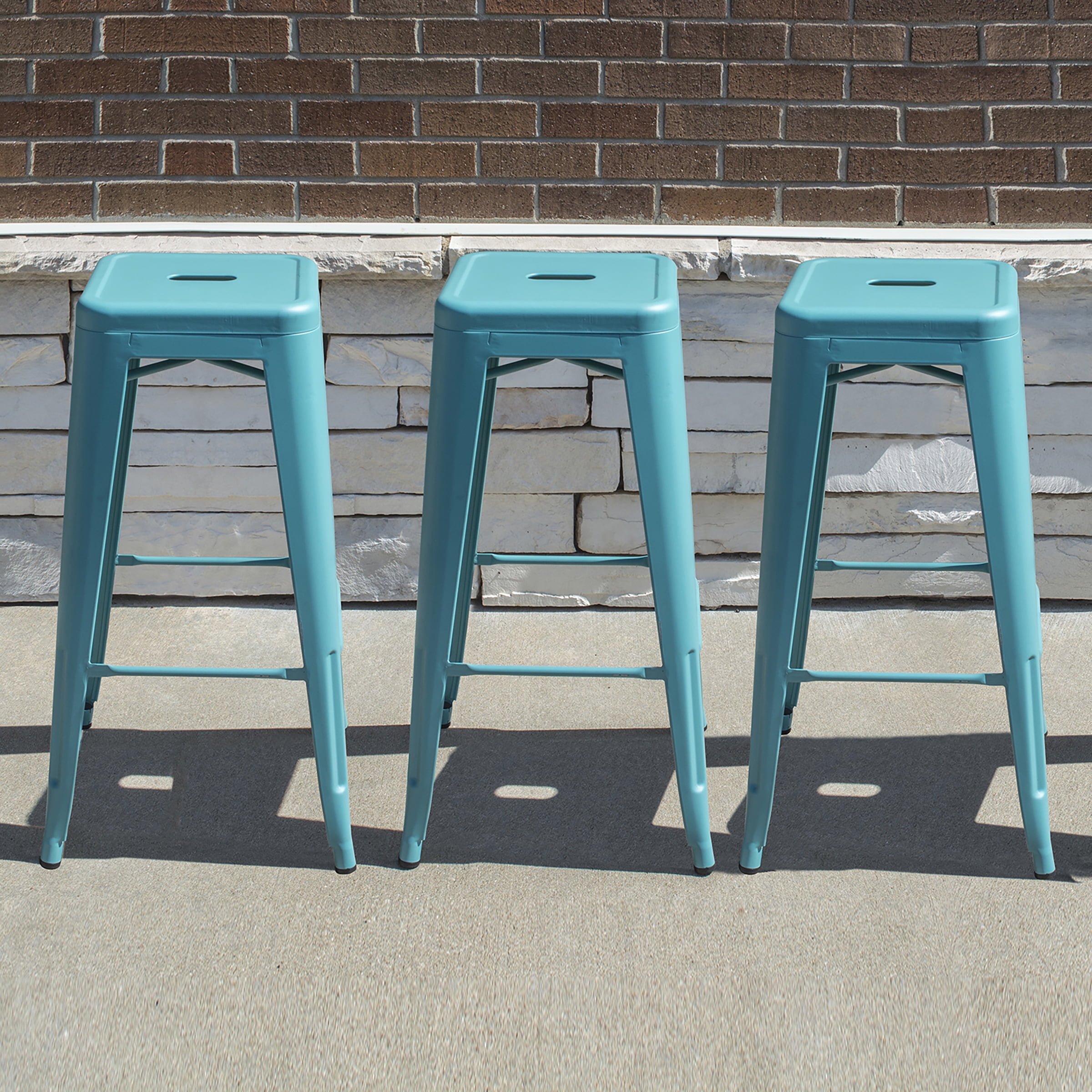 AmeriHome 3 Piece Teal Finish 30-inch Metal Backless Bar Stools