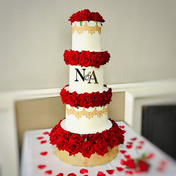 Topper de pastel de boda con iniciales personalizadas, placa de