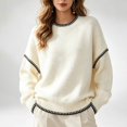 thumbnail image 5 of GILIGEGE Sweaters for Women Contrast Stitch Crew Neck Knit Sweater,Long Sleeve Drop Shoulder Loose Fit Pullover Jumper Soft Warm Casual Knitwear Top for Fall Winter Daily Wear Beige L, 5 of 7