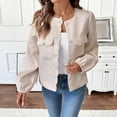 thumbnail image 4 of JGGSPWM Womens Open Front Button Down Long Sleeve Round Neck Tweed Jacket Texture Knit Cardigan Sweaters with Pockets Beige S, 4 of 8