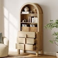 thumbnail image 3 of 71" Tall Arched Kitchen Pantry Cabinet, Wood Bookcase Display Cabinet With Drawers And Open Arched Shelves, Mid-Century Modern Versatile Cupboard For Dining Room, Bedroom, 3 of 6