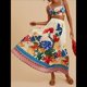 thumbnail image 4 of Conjuntos de Falda Estampada para Mujer, Top Corto con Cuello Halter Floral, Falda Larga Acampanada, Conjuntos Casuales para Salir. XL, 4 of 10
