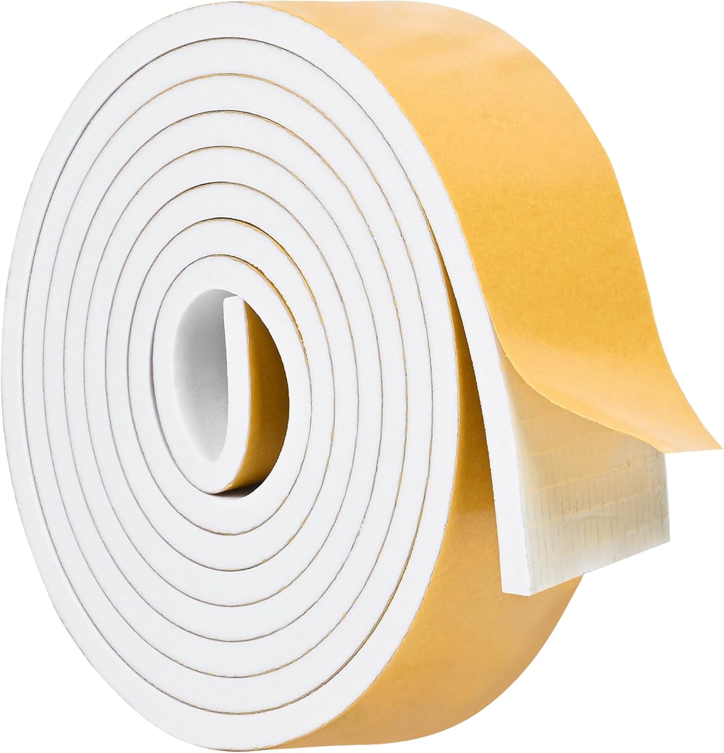 White Door Window Weather Stripping Self Adhesive Foam Tape High Density Foam Sealing Strip Window Insulation Weatherproof Gasket Tape 1" Wide X 1/4" Thick, 16.5 Ft X 2 Rolls, Total 33 Feet
