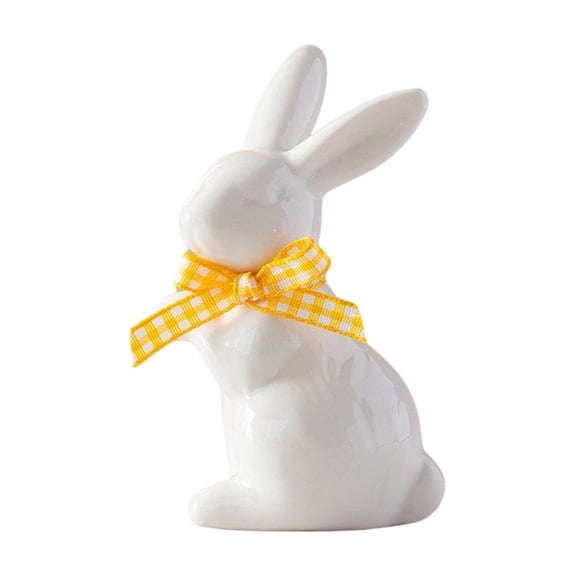 SLYNSHome Yellow Ceramic Bunny Statues Rabbits Flowers Figurine Tabletop Decorations Modern Art Spring Farmhouse Ornament