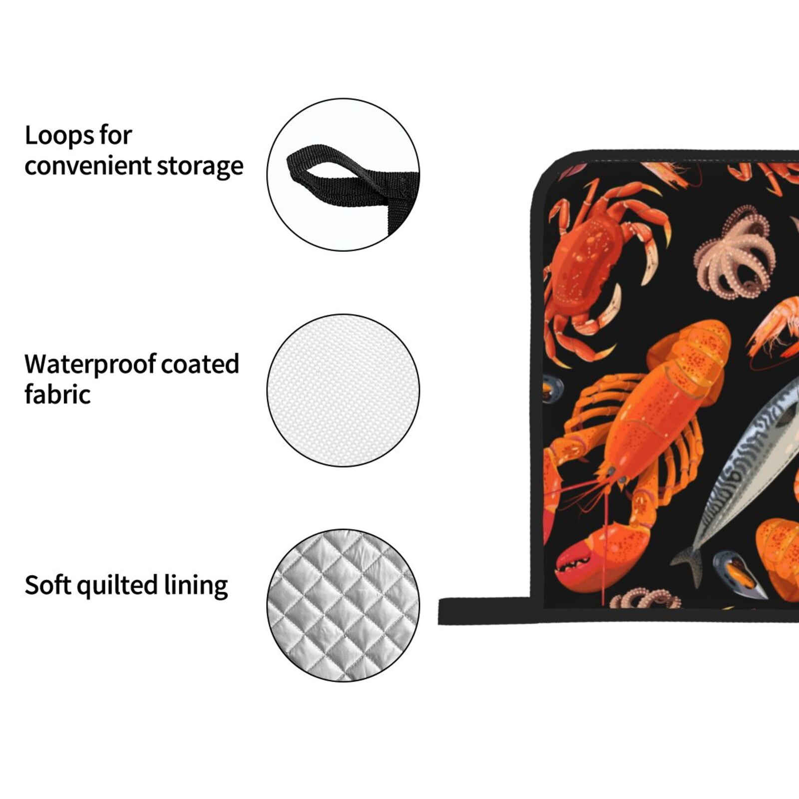 Seafood Pattern Crayfish Crab Shrimp 4Pcs Oven Mitts and Pot Holders Sets Oven Kitchen Gloves Hot Pads for Cooking BBQ Baking Grilling