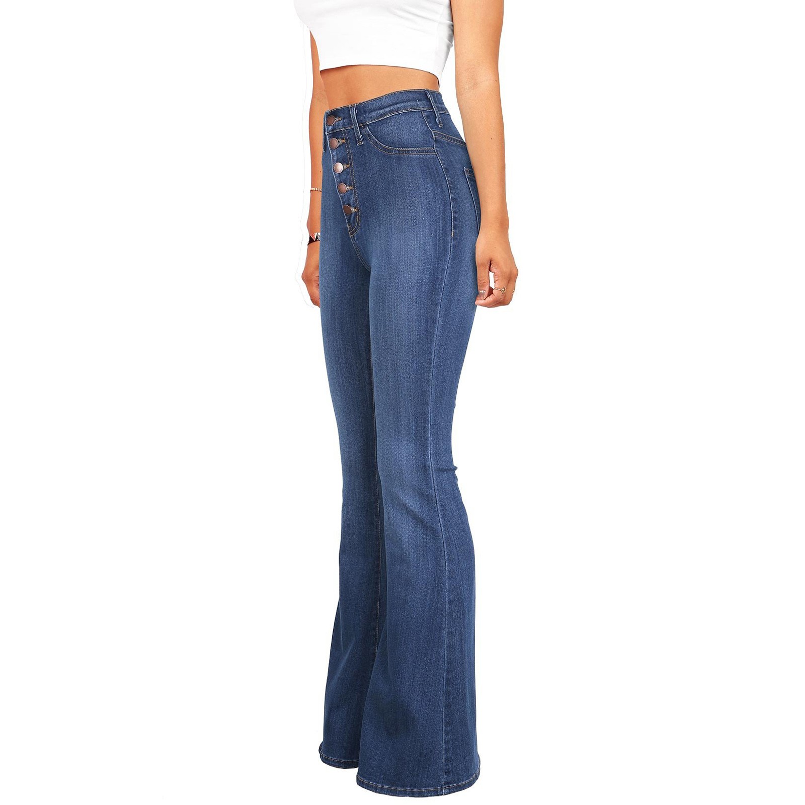 NARABB Women's Jeans Long Pants High-waist Wide-legged Pants Teenagers ...