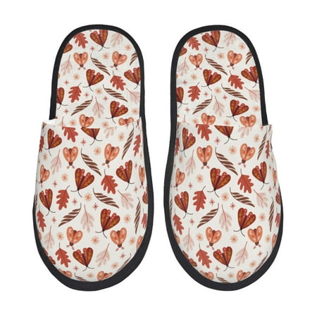 Balery Autumn Brown Butterfly Slient Indoor Furry Fleece Comfort House Shoes Soft Non-Slip Home Shoes Cotton slippers House Slippers-- Medium