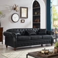 thumbnail image 2 of 86" PU Leather Chesterfield Sofa with Storage Seats, Modern Tufted 3 Seater Couch with Rolled Arms and Nailhead for Living Room, Bedroom, Black, 2 of 9