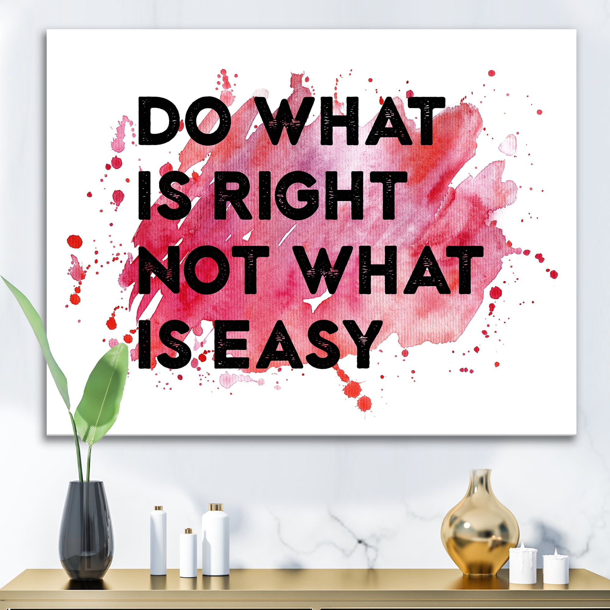 Designart ' Do What Is Right Not What Is Easy On Red Background ' Traditional Canvas Wall Art Print