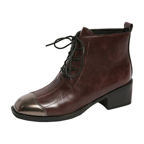 Womens Winter Boots, Casual Solid Color Plus Size Round Toe Front Lace-Up Low Heel Ankle Winter Boots, Women's Boots