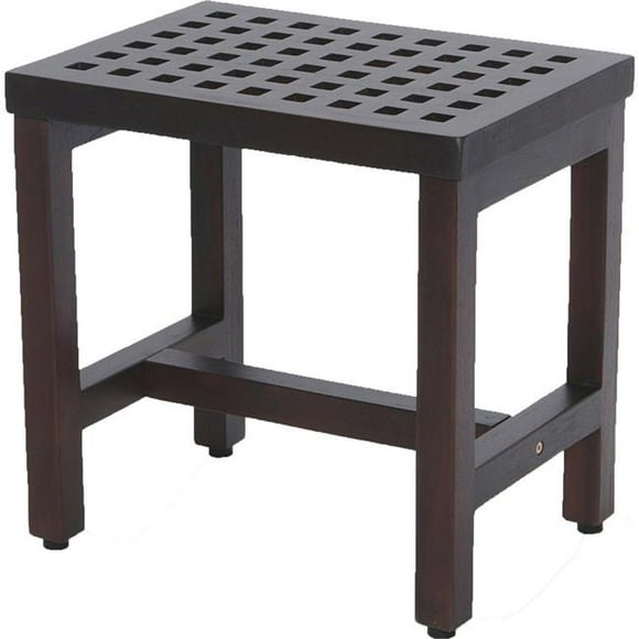 HomeRoots Compact Rectangular Teak Lattice Pattern Shower / Outdoor Bench - Set of 1, Brown Finish