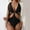 Black, variant on Generic Women's One Piece Swimsuit Deep V Neck Metal U Ring Linked Swimwear Sexy Cut Out High Waisted Bathing Suit