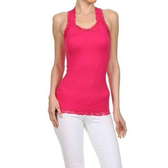 Women's Juniors' V-Neck Racer Back Tank With Lace Strap