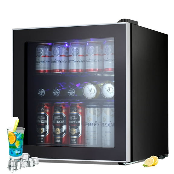WAA Glass Door Beverage Refrigerator Cooler, Mini Fridge