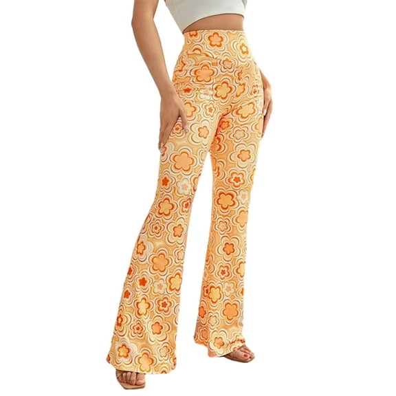SDFGTstore Floral Print Flare Pants for Women High Waist Stretchy Bells Bottom Trousers 70s Hippie Pants Yoga Leggings