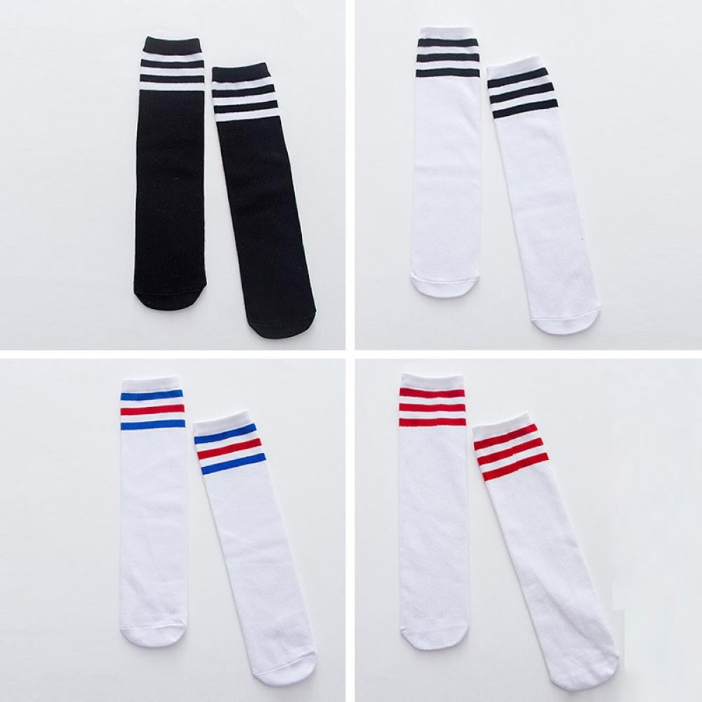 4 pack Kids Child Cotton Three Stripes Sport Soccer Team Socks Uniform Tube Cute Knee High Stocking for Boys Girls