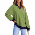 thumbnail image 2 of Sweatshirts for Women Striped Long Sleeved Lapel V-Neck Casual Fall Top,Tops for Women Army Green, 2 of 4