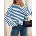 thumbnail image 6 of BTFBM Women's Lightweight Oversized Striped Sweater | Soft Knit Cozy Sweaters, Crew Neck Long Sleeve Pullover, y2k Color Block, Casual Holiday Outfits, Winter Fall Clothes, 6 of 8