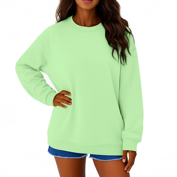 Dwellite Oversized Sweatshirt for Women, Casual Crewneck Sweatshirts Women Loose Fit Long Sleeve Pullover Tops Cute Soft Shirt Light Green M
