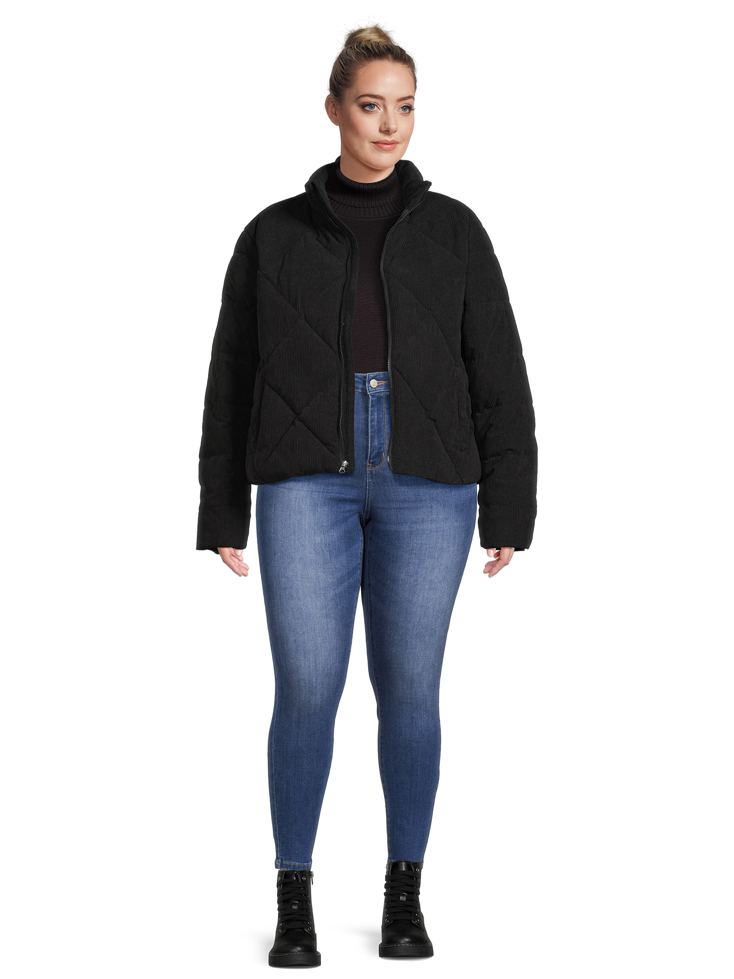 Time and Tru Women's Short Corduroy Puffer Jacket, Sizes XS-3X