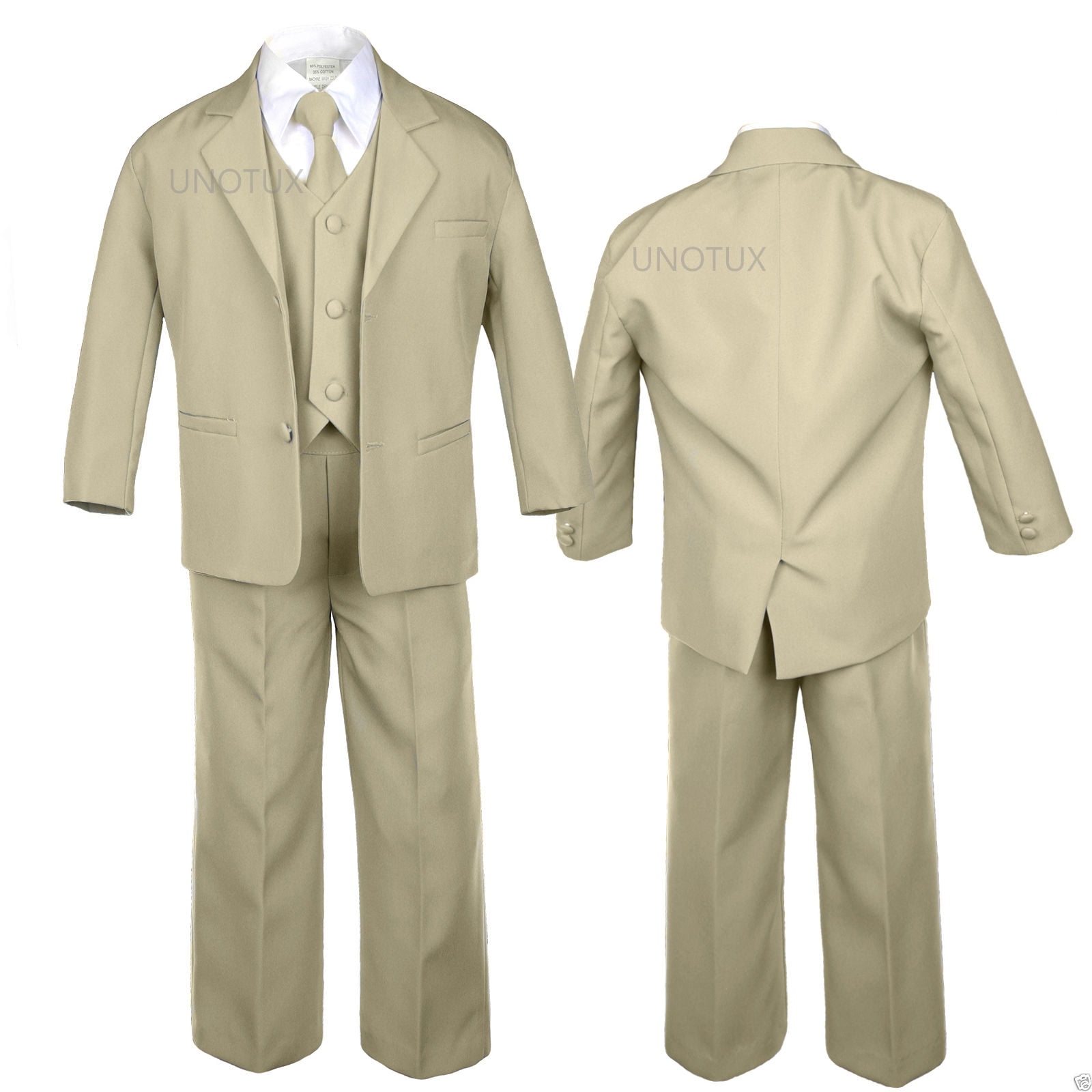 Baby Toddler Boys 4pc Vest Set Pinstripe Formal Tuxedo Suits Khaki Beige sz S-20 