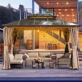 thumbnail image 3 of Mondawe 10'x12' Hardtop Gazebo, Permanent Outdoor Gazebo with Polycarbonate Double Roof, Aluminum Gazebo Pavilion with Curtain and Net for Garden, Patio, Lawns, Deck, Backyard(Wood-Looking), 3 of 9