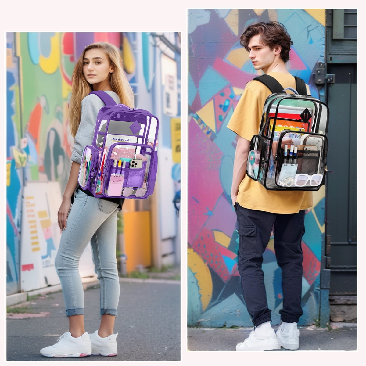 Sanmadrola Clear Backpack Heavy Duty Stadium Approved School Bookbag PVC Backpacks for Adults Travel