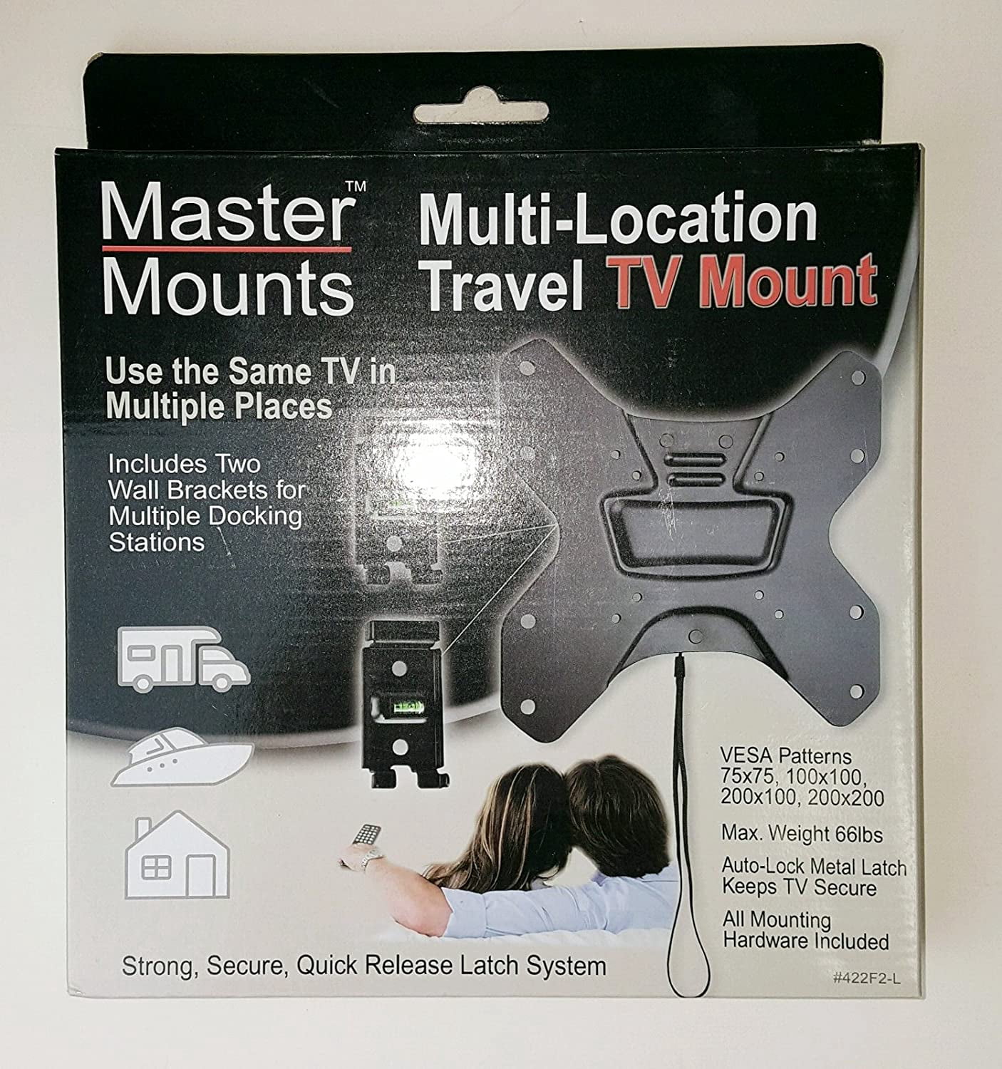 422F2-L Portable Locking Travel Wall Mount Use 1 TV in 2 Places, Great for Mounting TVs in Campers, RVs, Ice Fishing Houses, Hunting Blinds, Tiny Houses, Fits up to 55" & 200x200